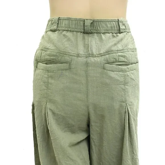 Free People Lotta Love Linen Trousers Pants High-Rise Wide-Leg Solid M-8 280840